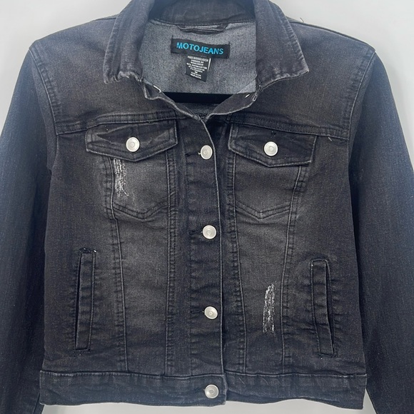 Moto Jeans Distressed Jean Jacket - Picture 2 of 3